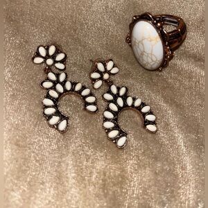 White turquoise ring and earrings
